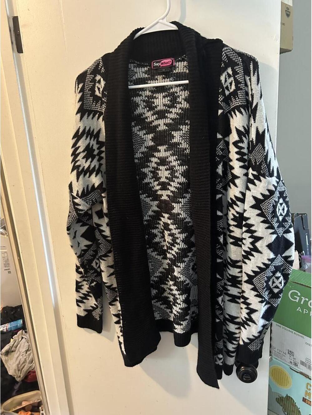 Say What? black and white geometric pattern acrylic cardigan in a 2XL